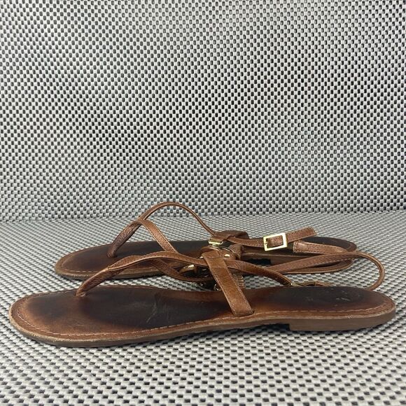 Tory Burch Ali Sandals Womens Size 8 M Brown Leather Gold Logo Thong Sandals - Picture 3 of 9